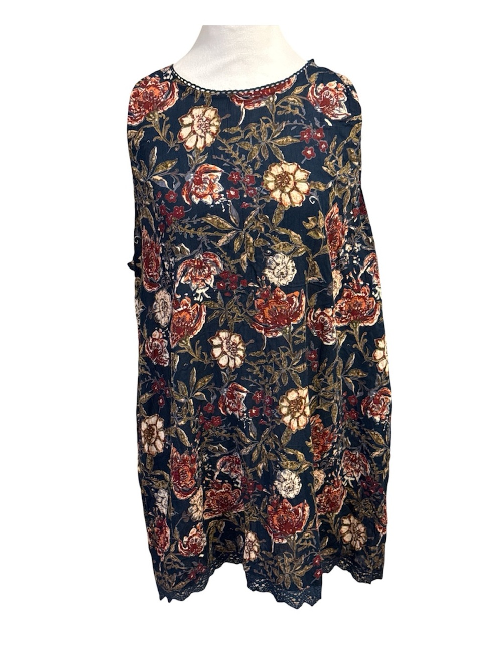 Angie Navy Floral Breezy Boho Midi Tunic with Ruffled Straps